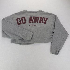 Papaya Womens Shirt Gray Large Long Sleeve Crew Neck Cropped Go Away Monday 1087